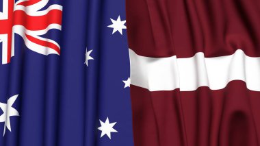 Gerçekçi kumaş dokusuna sahip AUSTRALYA ve LATVIA bayrakları