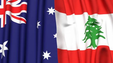 Gerçekçi kumaş dokusuna sahip AUSTRALYA ve LEBANON bayrakları