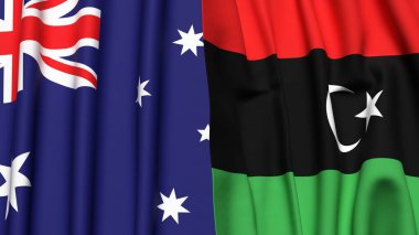 Gerçekçi kumaş dokusuna sahip AUSTRALYA ve LIBYA bayrakları