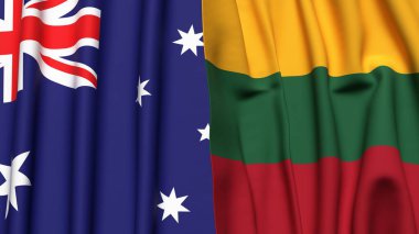 Gerçekçi kumaş dokusuna sahip AUSTRALYA ve LITHUANIA bayrakları