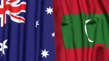 Gerçekçi kumaş dokusuna sahip AUSTRALYA ve MALDIVES bayrakları
