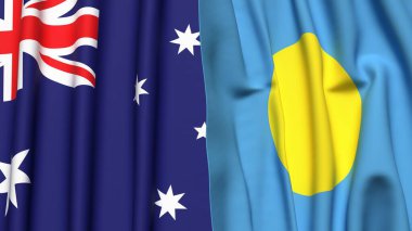 Gerçekçi kumaş dokusuna sahip AUSTRALYA ve PALAU bayrakları