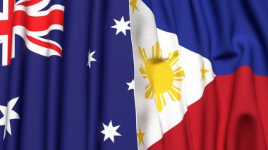Gerçekçi kumaş dokusuna sahip AUSTRALYA ve PHILIPPINES bayrakları