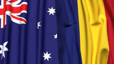 Gerçekçi kumaş dokusuna sahip AUSTRALYA ve ROMANIA bayrakları
