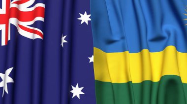 Gerçekçi kumaş dokusuna sahip AUSTRALYA ve Rwanda bayrakları