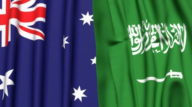 Gerçekçi kumaş dokusuna sahip AUSTRALYA ve SAUDI ARABIA bayrakları