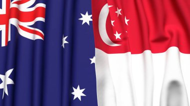 Gerçekçi kumaş dokusuna sahip AUSTRALYA ve ŞARKI bayrakları