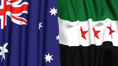Gerçekçi kumaş dokusuna sahip AUSTRALYA ve SYRIA bayrakları