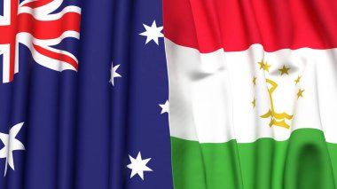 Gerçekçi kumaş dokusuna sahip AUSTRALYA ve TAJIKISTAN bayrakları