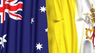 Gerçekçi kumaş dokusuna sahip AUSTRALYA ve VATİKAN bayrakları