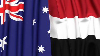 Gerçekçi kumaş dokusuna sahip AUSTRALYA ve YEmen bayrakları