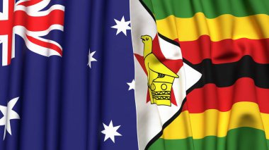 Gerçekçi kumaş dokusuna sahip AUSTRALYA ve ZIMBABWE bayrakları