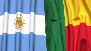 Gerçekçi kumaş dokusuna sahip ARGENTINA ve BENIN bayrakları