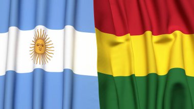 Gerçekçi kumaş dokusuna sahip ARGENTINA ve BOLIVIA bayrakları