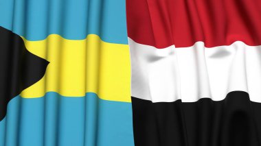 Bayraklar dolusu BAHAMAS ve gerçekçi kumaşlı YEmen bayrakları