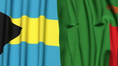 Bahamalar ve ZAMBIA 'nın gerçekçi kumaş dokusuyla bayrakları