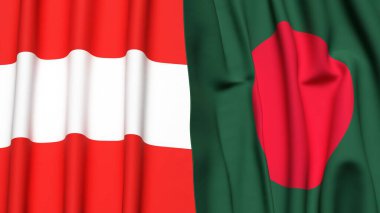 Gerçekçi kumaş dokusuna sahip AUSTRIA ve BANGLADESH bayrakları