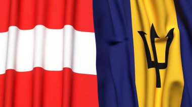 Gerçekçi kumaş dokusuna sahip AUSTRIA ve BARBADOS bayrakları