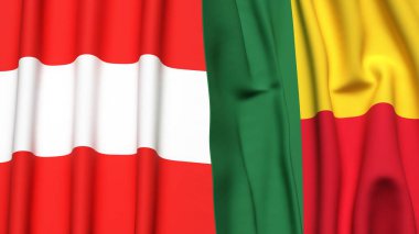 Gerçekçi kumaş dokusuna sahip AUSTRIA ve BENIN bayrakları