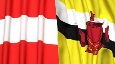 Gerçekçi kumaş desenli AUSTRIA ve BUNEI bayrakları