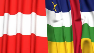 Gerçekçi kumaş dokusuna sahip AUSTRIA ve Orta Afrika Cumhuriyeti bayrakları