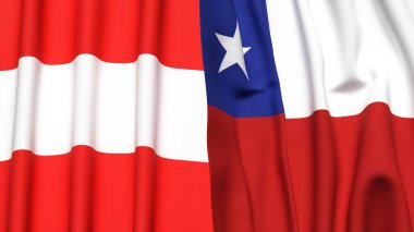 Gerçekçi kumaş dokusuna sahip AUSTRIA ve Şili bayrakları