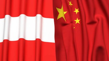 Gerçekçi kumaşlı AUSTRIA ve ÇİN bayrakları