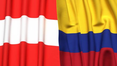 Gerçekçi kumaş dokusuna sahip AUSTRIA ve COLOMBIA bayrakları