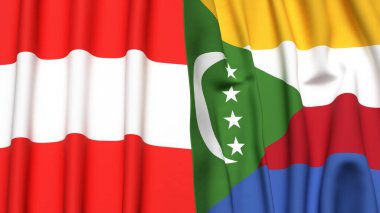 Gerçekçi kumaş dokusuna sahip AUSTRIA ve COMOROS bayrakları