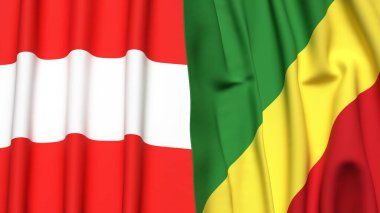 Gerçekçi kumaş dokusuna sahip AUSTRIA ve CONGO R bayrakları