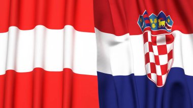 Gerçekçi kumaş dokusuna sahip AUSTRIA ve CROATIA bayrakları