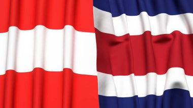 Gerçekçi kumaş dokusuna sahip AUSTRIA ve COSTA RICA bayrakları