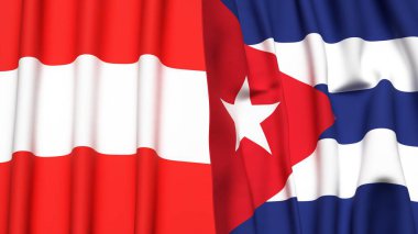 Gerçekçi kumaşlı AUSTRIA ve CUBA bayrakları