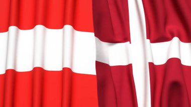 Gerçekçi kumaş dokusuna sahip AUSTRIA ve DENMARK bayrakları