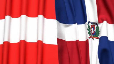 Gerçekçi kumaş dokusuna sahip AUSTRIA ve DOMINICAN REPUBLIC bayrakları
