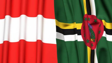 Gerçekçi kumaş dokusuna sahip AUSTRIA ve DOMINICA bayrakları