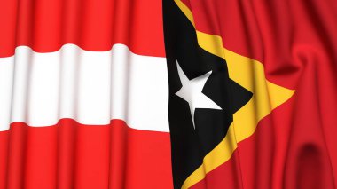 Gerçekçi kumaş dokusuna sahip AUSTRIA ve Doğu TiMOR bayrakları