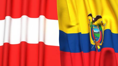 Gerçekçi kumaş dokusuna sahip AUSTRIA ve Ekvador bayrakları