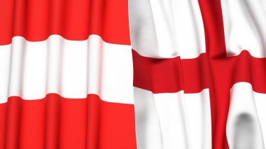 Gerçekçi kumaşlı AUSTRIA ve İngiltere bayrakları