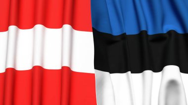 Gerçekçi kumaş dokusuna sahip AUSTRIA ve Estonya bayrakları