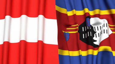 Gerçekçi kumaşlı AUSTRIA ve Eswatini bayrakları