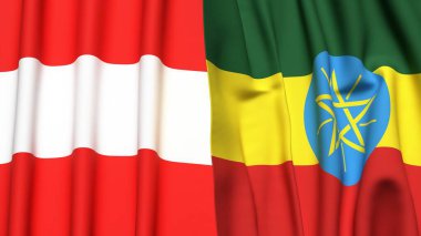 Gerçekçi kumaş dokusuna sahip AUSTRIA ve ETHIOPIA bayrakları