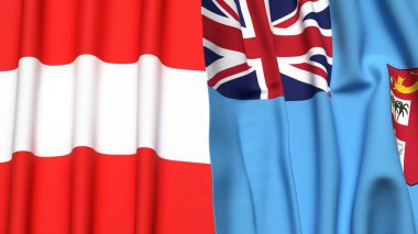 Gerçekçi kumaş desenli AUSTRIA ve FIJI bayrakları