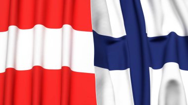 Gerçekçi kumaş desenli AUSTRIA ve FINLAND bayrakları