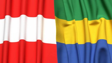 Gerçekçi kumaş dokusuna sahip AUSTRIA ve GABON bayrakları