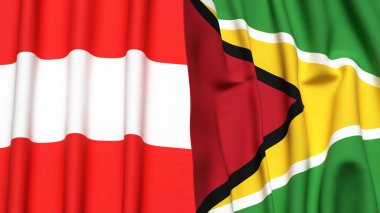 Gerçekçi kumaş dokusuna sahip AUSTRIA ve GUYANA bayrakları