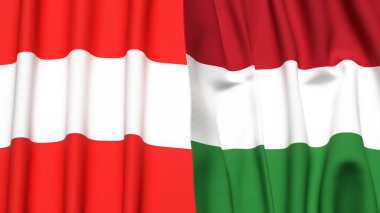 AUSTRIA ve HUNGARY bayrakları gerçekçi kumaş dokusuyla