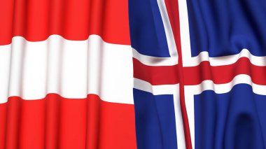 Gerçekçi kumaş dokusuna sahip AUSTRIA ve ICELAND bayrakları