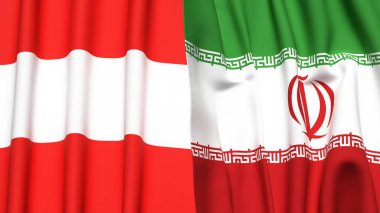 Gerçekçi kumaşlı AUSTRIA ve İRAN bayrakları