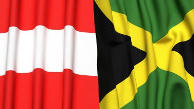 Gerçekçi kumaş dokusuna sahip AUSTRIA ve JAMAICA bayrakları